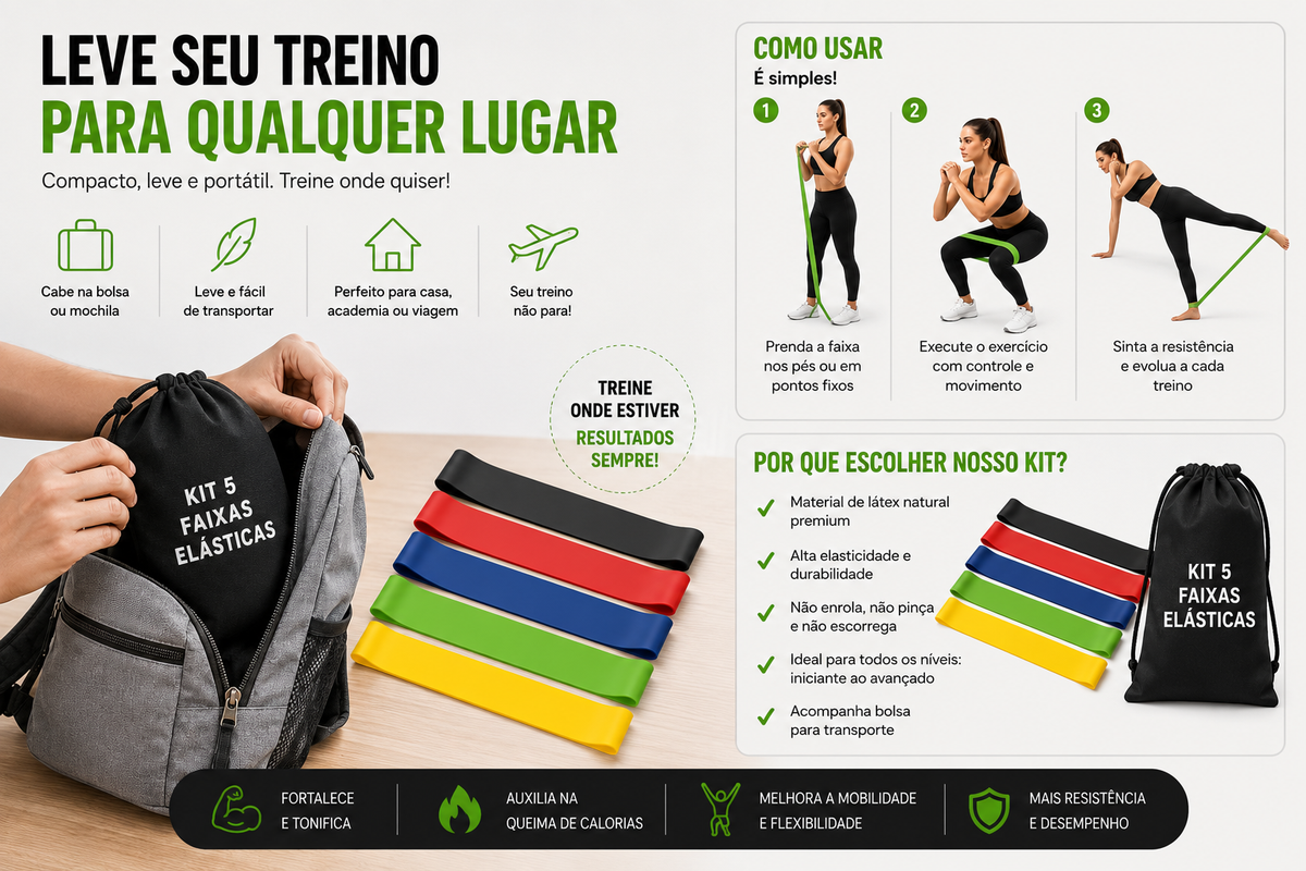 KIT 5 FAIXAS ELÁSTICAS DE TREINO