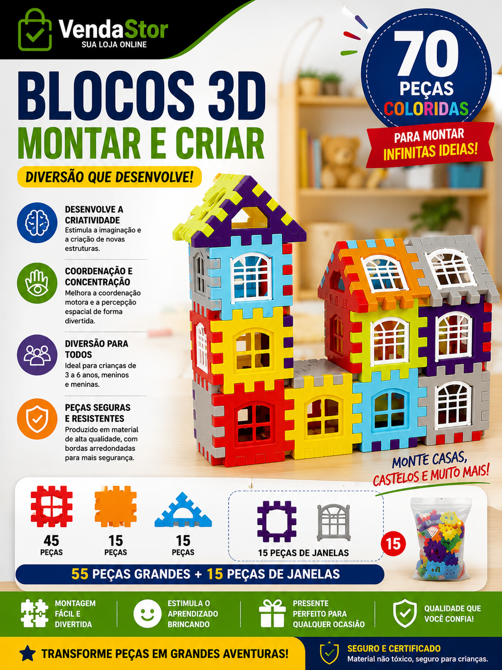 BLOCOS 3D MONTAR E CRIAR