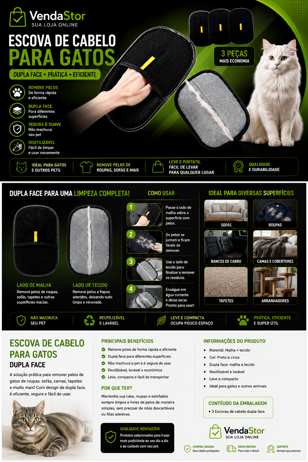 ESCOVA DE TIRAR PELOS PARA GATOS