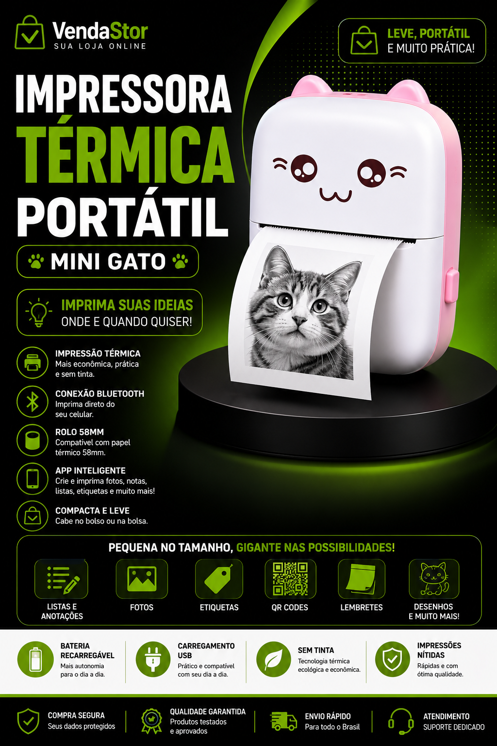 MINI IMPRESSORA TÉRMICA PORTÁTIL