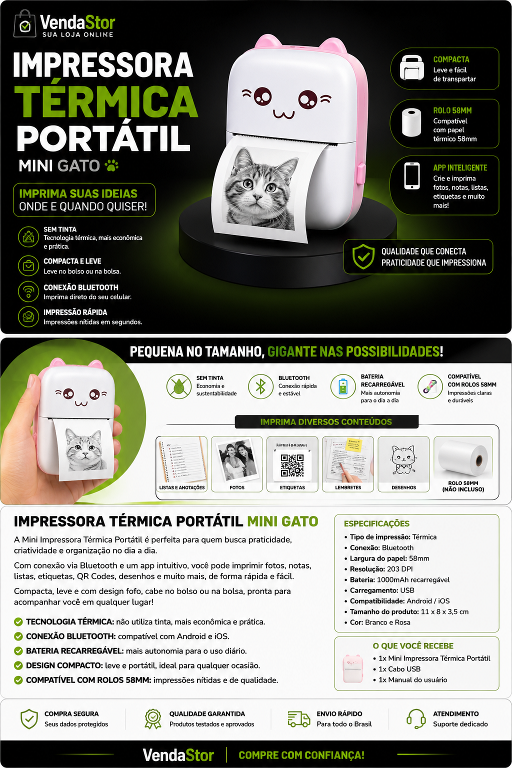 MINI IMPRESSORA TÉRMICA PORTÁTIL