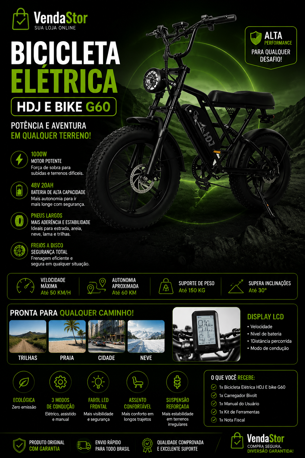 BICICLETA ELÉTRICA HDJ G60 1000w