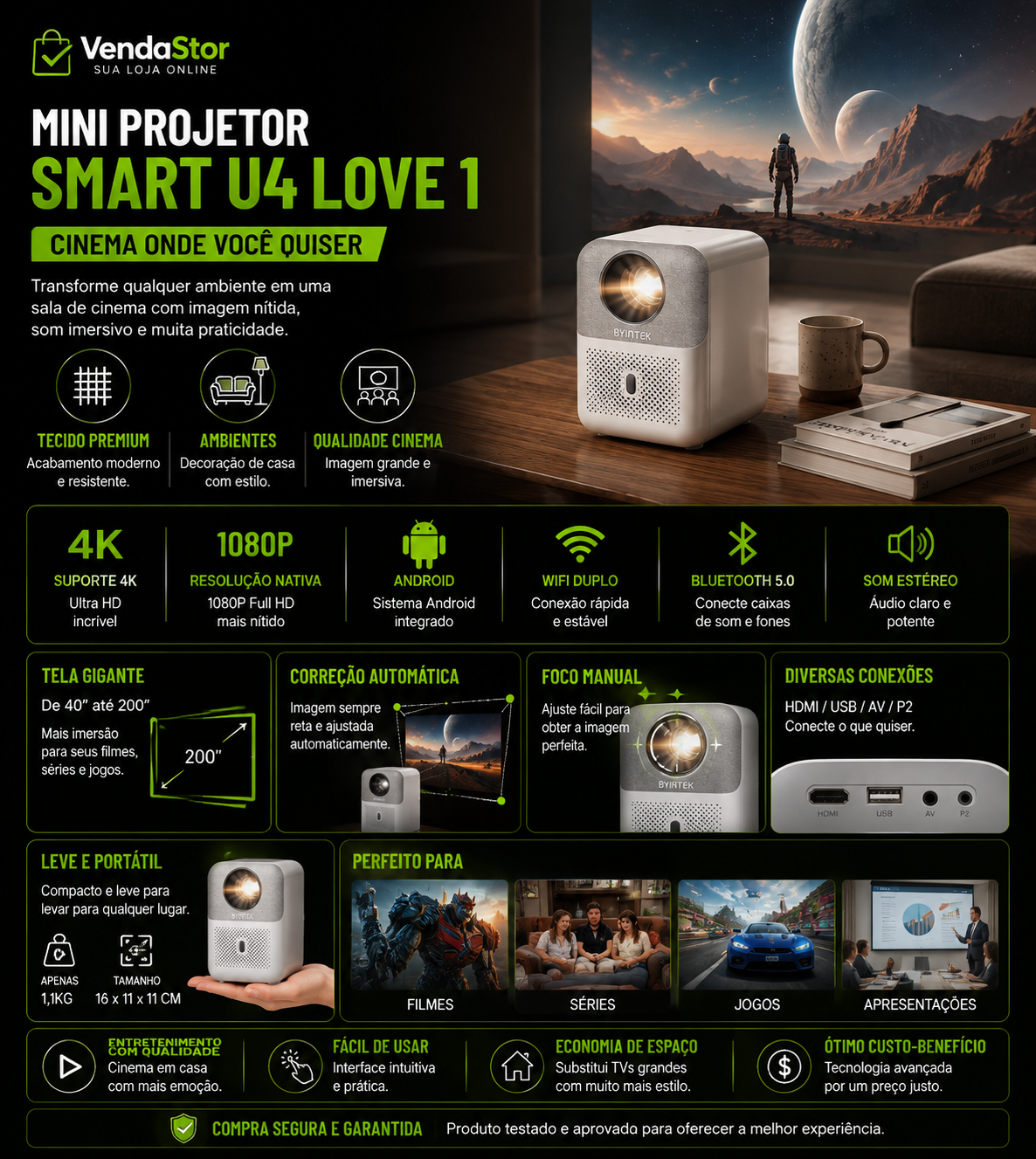 MINI PROJETOR SMART U4