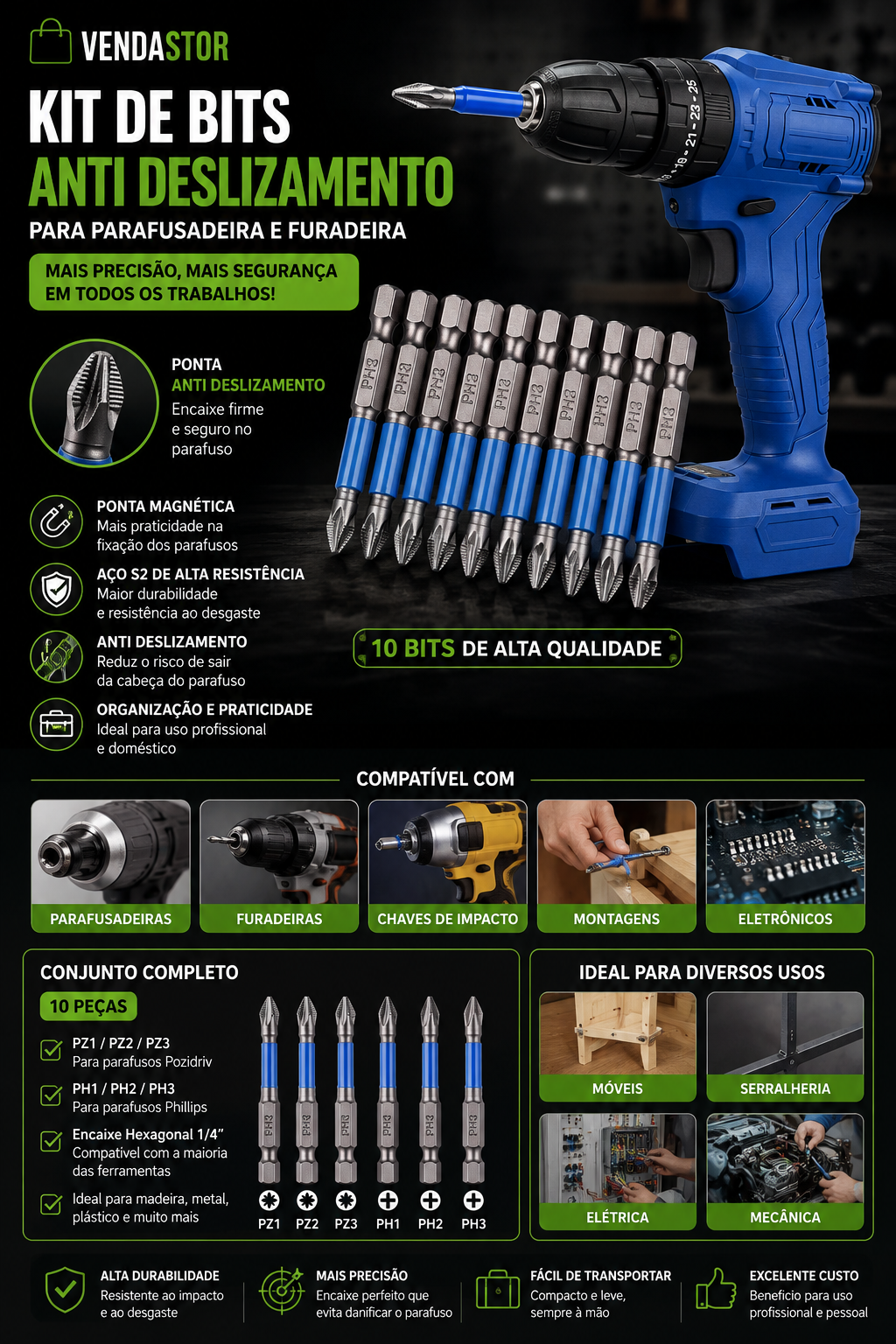 KIT DE BITS ANTI DESLIZAMENTO ￼